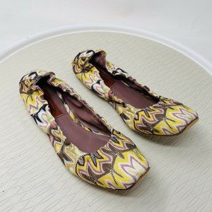 Missoni Womens Ballet Flats 36 6 Chevron Pattern Shoes Yellow White Colorful
